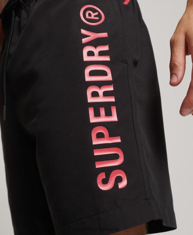hombres Superdry negro shorts de baño reciclados core sport de 17 pulgadas 2R68Z399