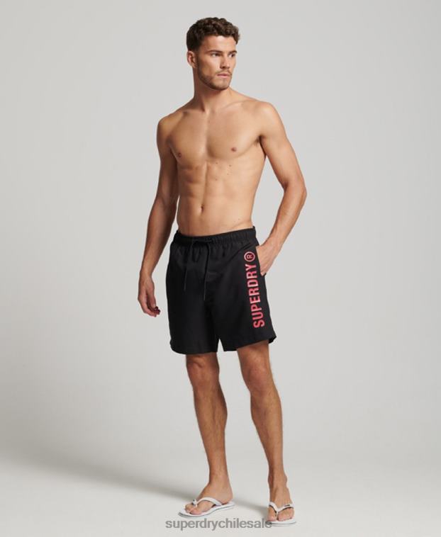hombres Superdry negro shorts de baño reciclados core sport de 17 pulgadas 2R68Z399