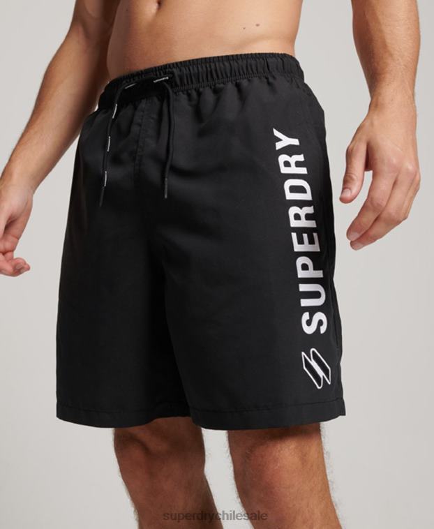 hombres Superdry negro shorts de baño reciclados de 19 pulgadas con apliques 2R68Z406