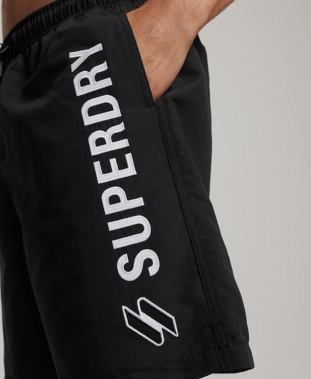 hombres Superdry negro shorts de baño reciclados de 19 pulgadas con apliques 2R68Z406