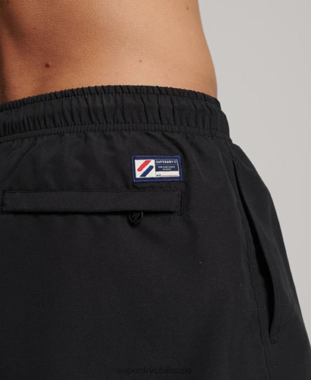 hombres Superdry negro shorts de baño reciclados de 19 pulgadas con apliques 2R68Z406