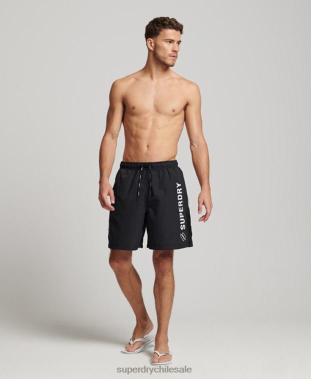hombres Superdry negro shorts de baño reciclados de 19 pulgadas con apliques 2R68Z406