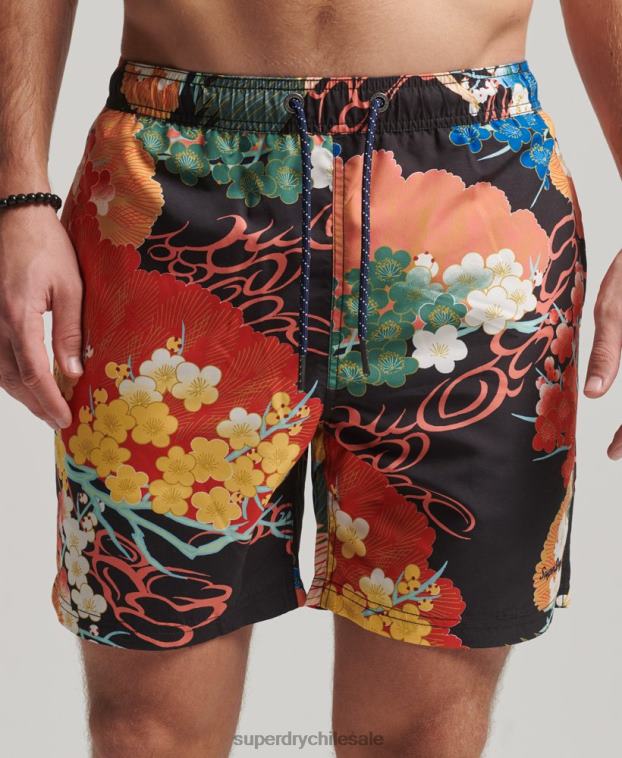 hombres Superdry rojo shorts de baño hawaianos reciclados 2R68Z393