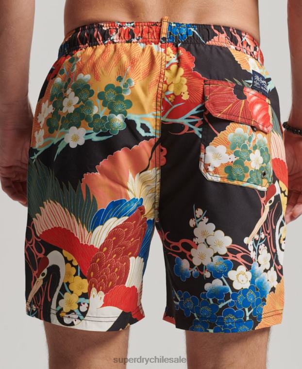 hombres Superdry rojo shorts de baño hawaianos reciclados 2R68Z393