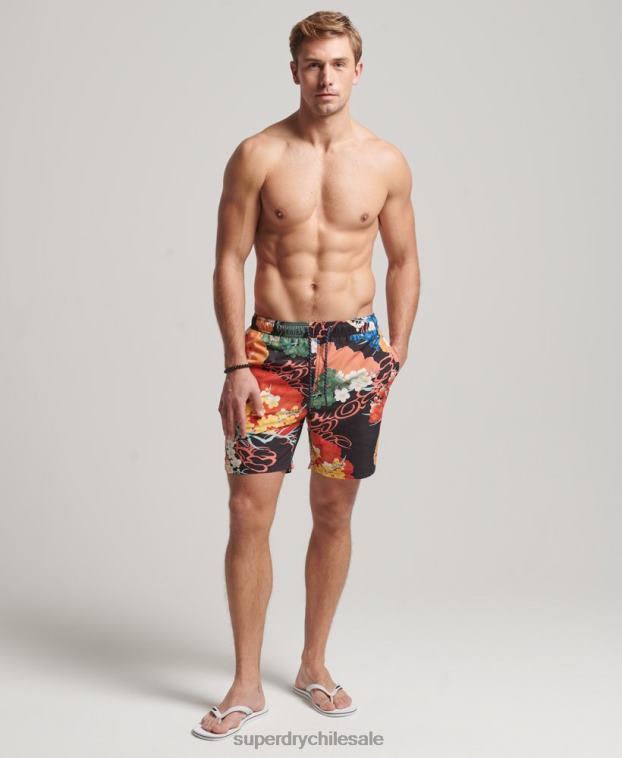 hombres Superdry rojo shorts de baño hawaianos reciclados 2R68Z393