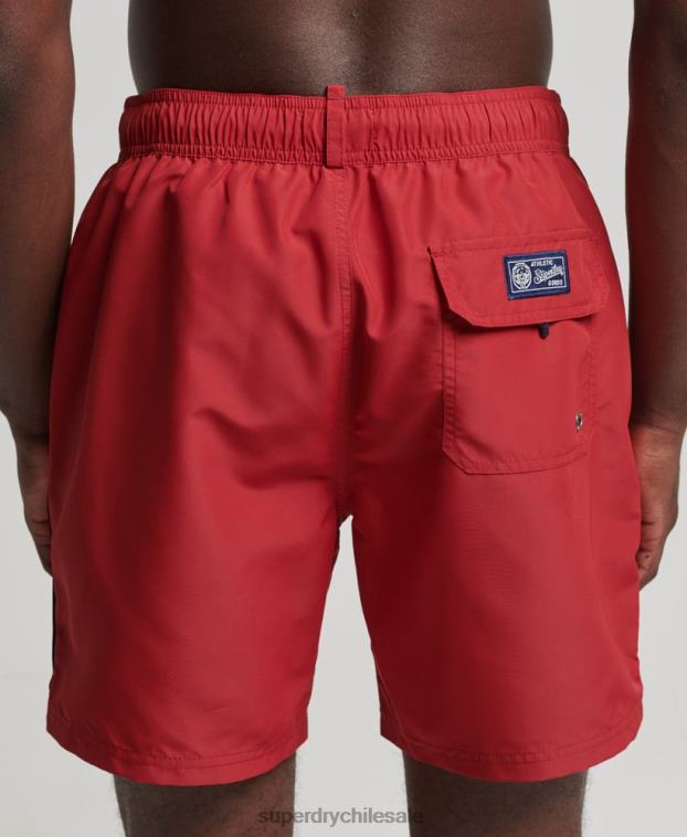 hombres Superdry rojo shorts de baño vintage reciclados universitarios 2R68Z413
