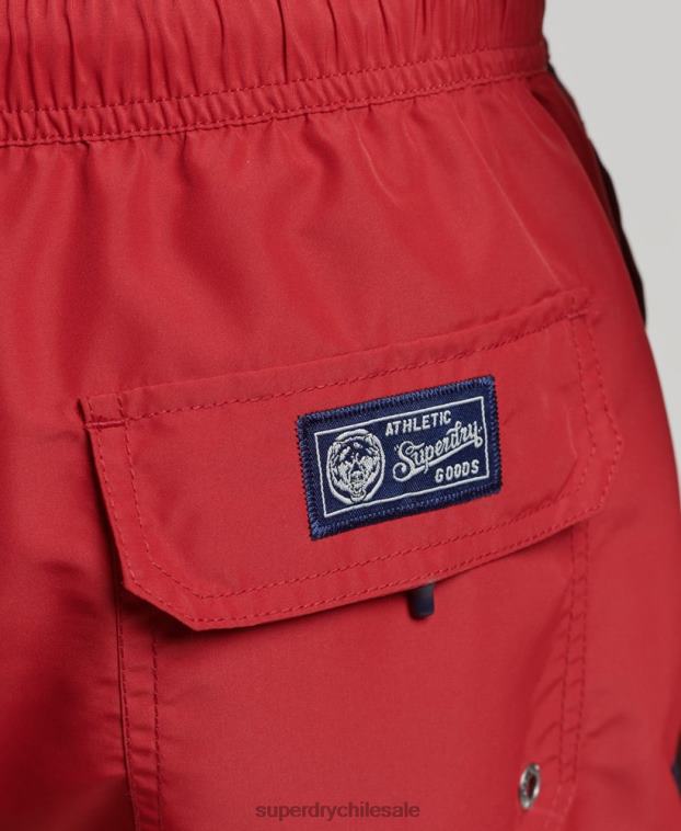 hombres Superdry rojo shorts de baño vintage reciclados universitarios 2R68Z413
