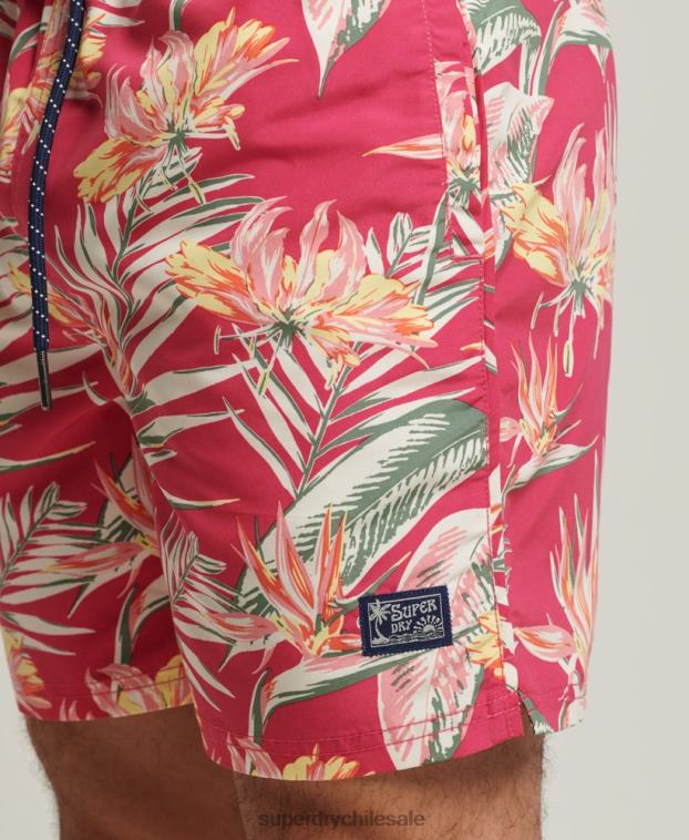 hombres Superdry rosa shorts de baño reciclados hawaianos vintage 2R68Z421