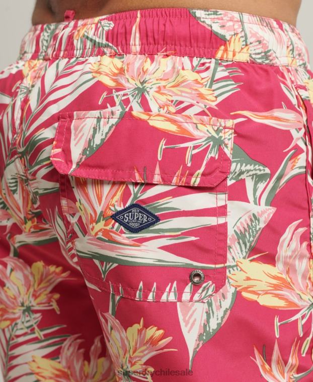 hombres Superdry rosa shorts de baño reciclados hawaianos vintage 2R68Z421