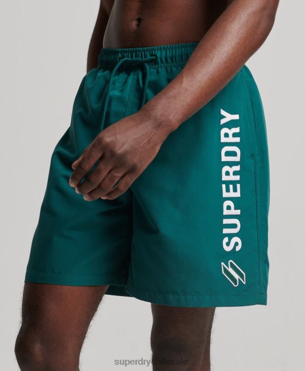 hombres Superdry verde shorts de baño reciclados de 19 pulgadas con apliques 2R68Z452