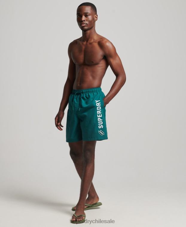 hombres Superdry verde shorts de baño reciclados de 19 pulgadas con apliques 2R68Z452