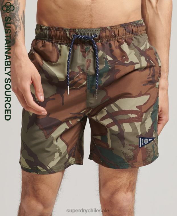 hombres Superdry verde shorts de baño vintage reciclados universitarios 2R68Z437