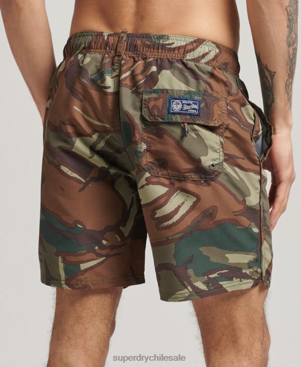 hombres Superdry verde shorts de baño vintage reciclados universitarios 2R68Z437