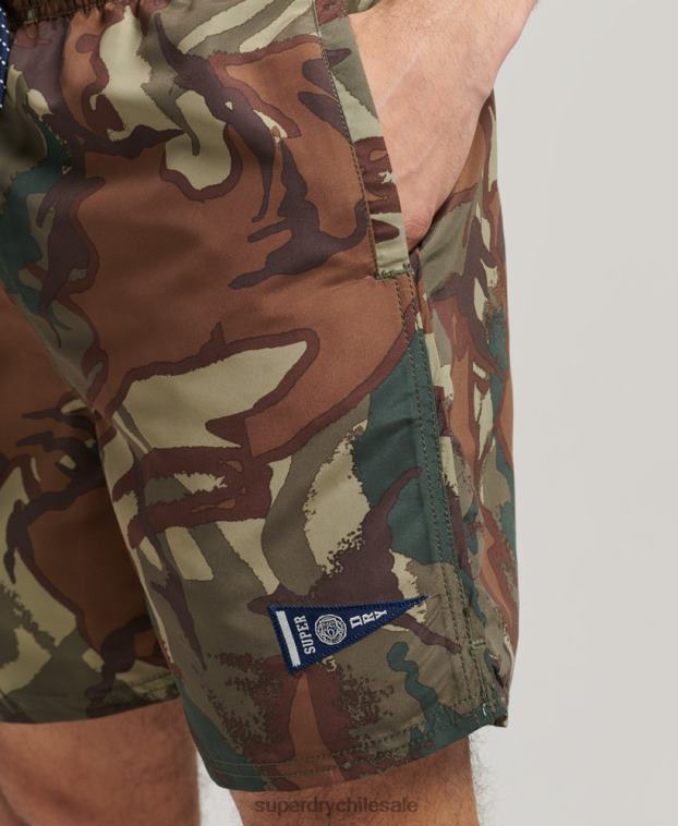 hombres Superdry verde shorts de baño vintage reciclados universitarios 2R68Z437