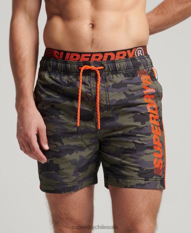 hombres Superdry verde shorts de playa de volley estatal 2R68Z447