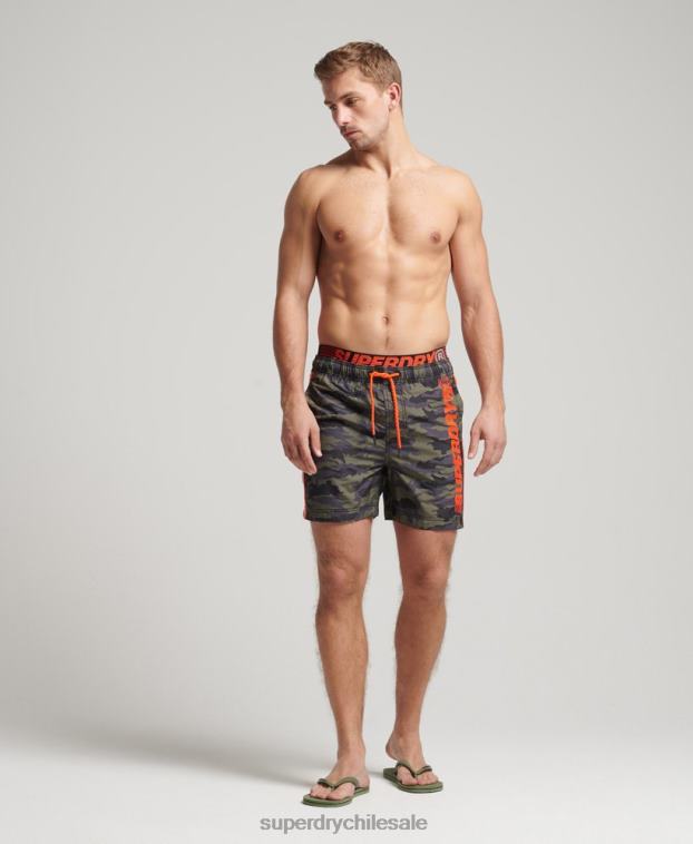 hombres Superdry verde shorts de playa de volley estatal 2R68Z447