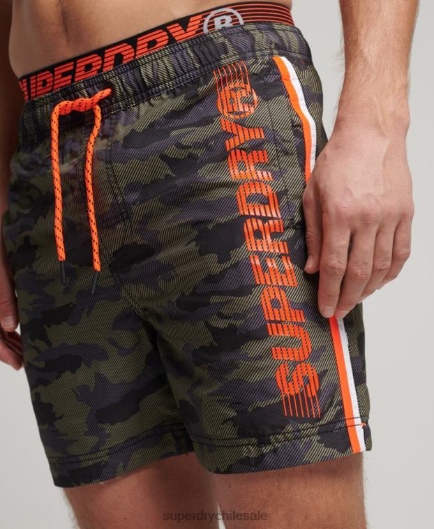 hombres Superdry verde shorts de playa de volley estatal 2R68Z447