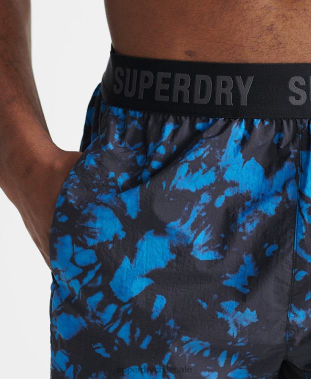 hombres Superdry azul correr pantalones cortos de chándal 2R68Z5379