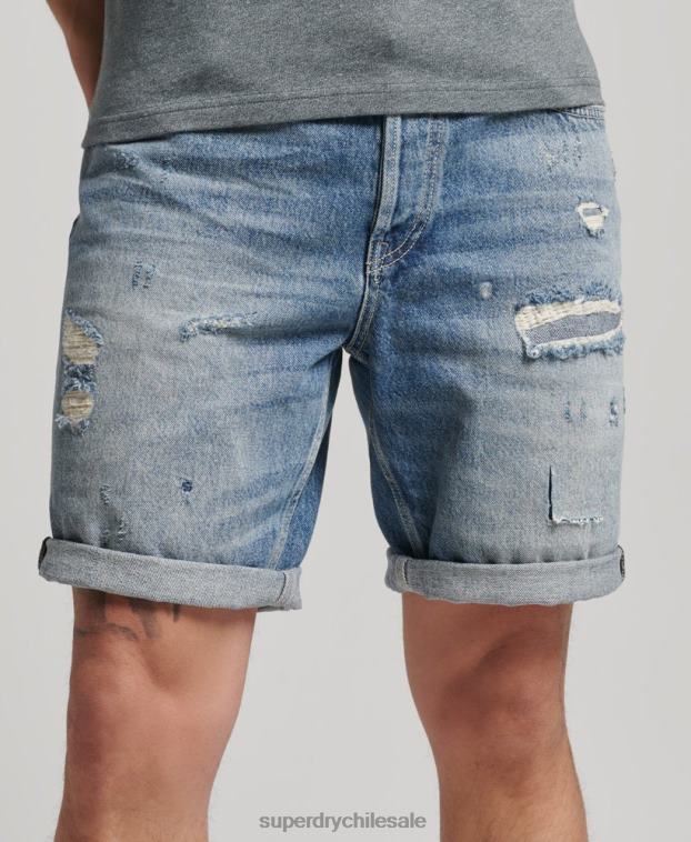 hombres Superdry azul pantalones cortos rectos de la vendimia 2R68Z277