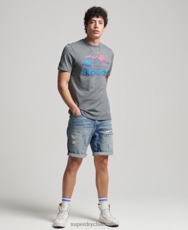 hombres Superdry azul pantalones cortos rectos de la vendimia 2R68Z277