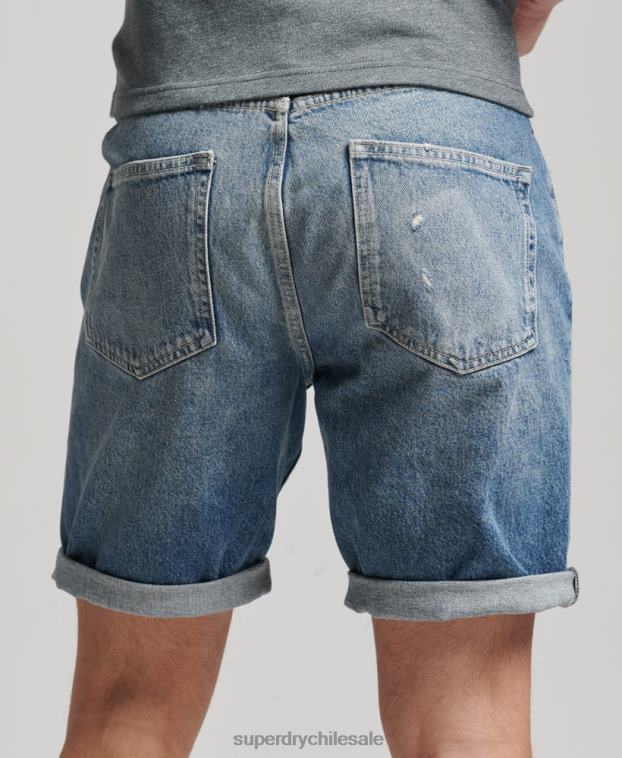 hombres Superdry azul pantalones cortos rectos de la vendimia 2R68Z277