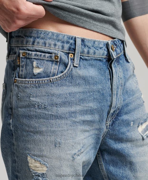 hombres Superdry azul pantalones cortos rectos de la vendimia 2R68Z277