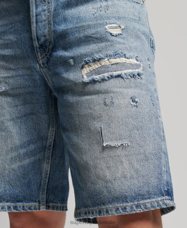 hombres Superdry azul pantalones cortos rectos de la vendimia 2R68Z277