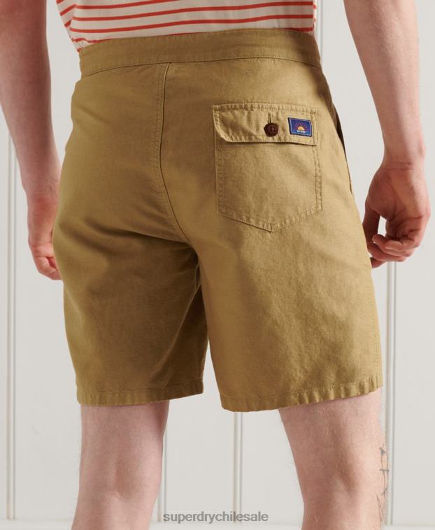 hombres Superdry beige shorts de playa de lino cali 2R68Z355