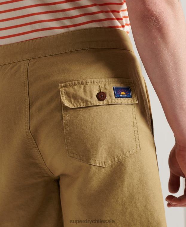 hombres Superdry beige shorts de playa de lino cali 2R68Z355