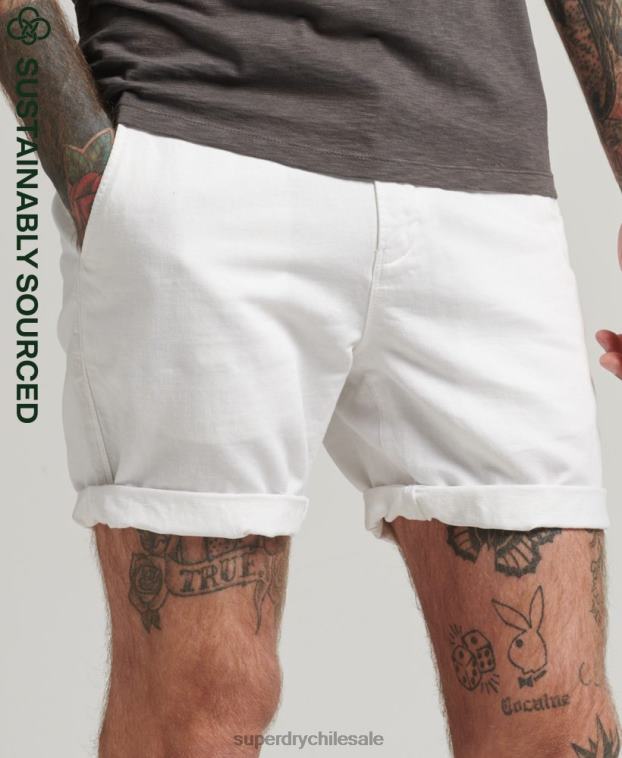 hombres Superdry blanco shorts de algodón orgánico con vuelta de lino studios 2R68Z373