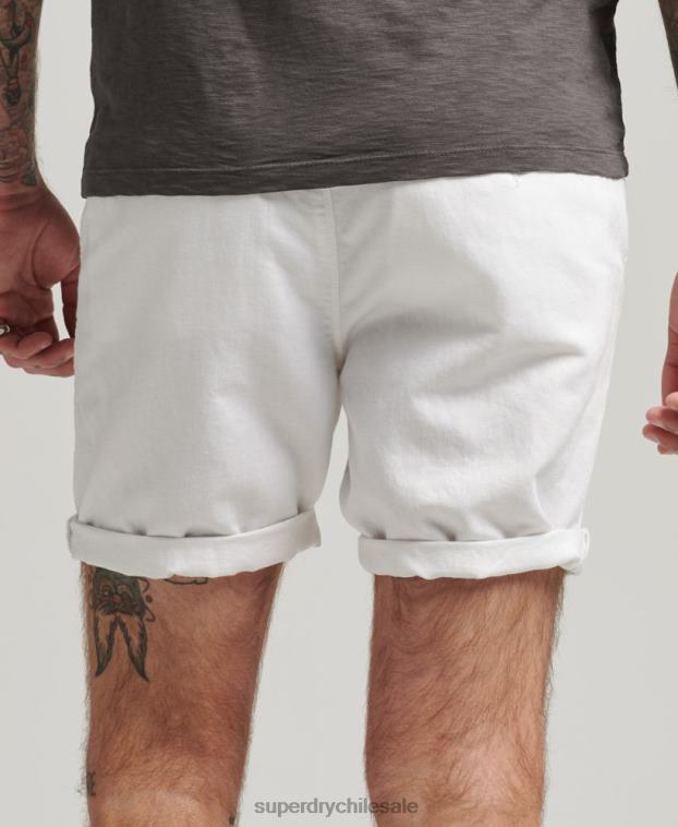 hombres Superdry blanco shorts de algodón orgánico con vuelta de lino studios 2R68Z373
