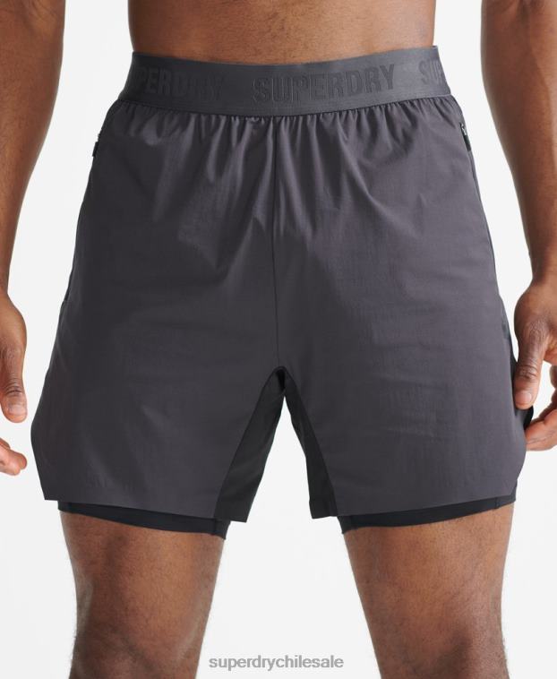 hombres Superdry gris oscuro pantalones cortos de capa premium de tren 2R68Z356