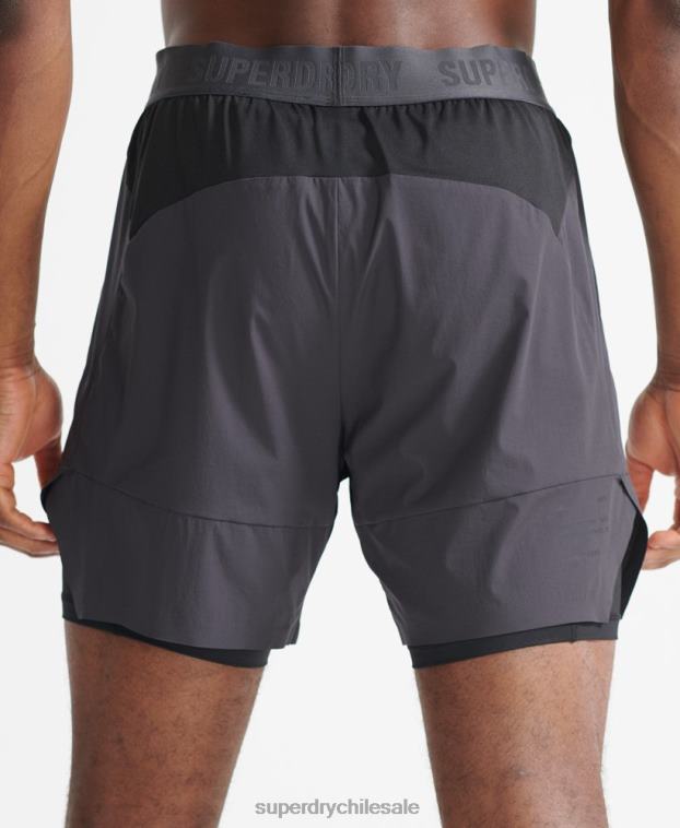 hombres Superdry gris oscuro pantalones cortos de capa premium de tren 2R68Z356