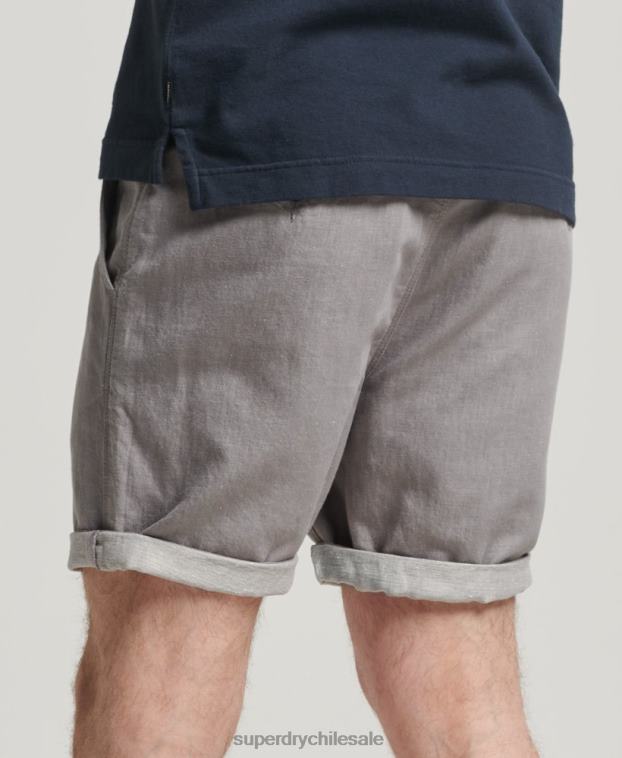 hombres Superdry gris oscuro shorts de algodón orgánico con vuelta de lino studios 2R68Z6450