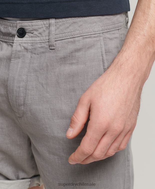 hombres Superdry gris oscuro shorts de algodón orgánico con vuelta de lino studios 2R68Z6450