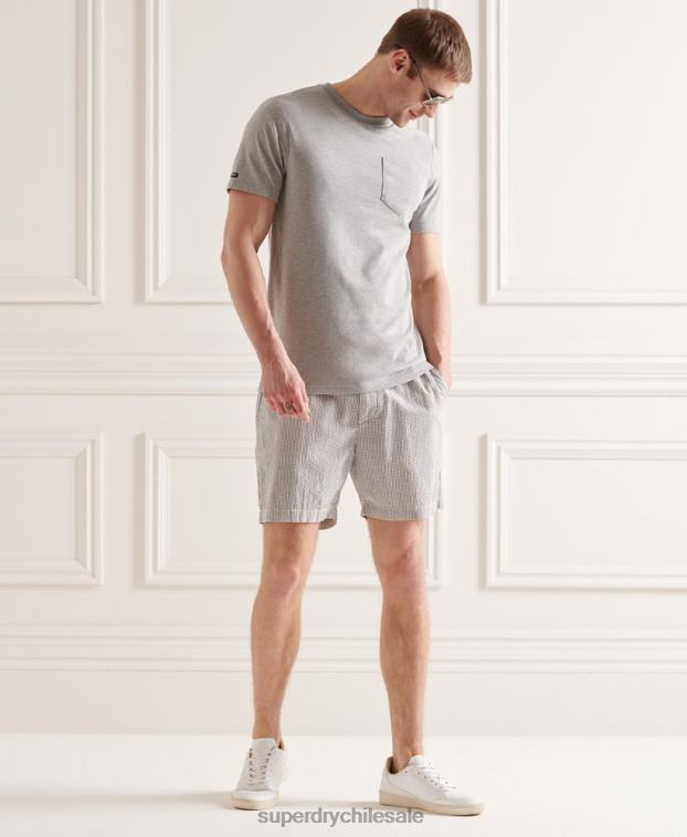 hombres Superdry gris shorts de seersucker con cordones 2R68Z6438
