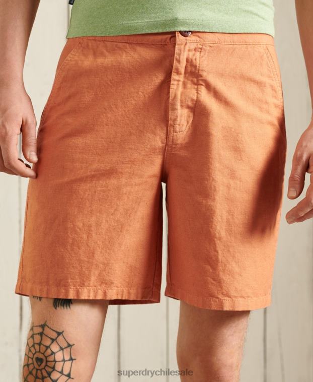 hombres Superdry naranja shorts de playa de lino cali 2R68Z344