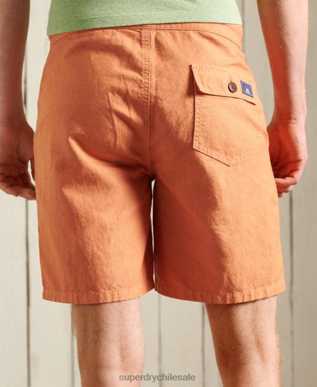 hombres Superdry naranja shorts de playa de lino cali 2R68Z344