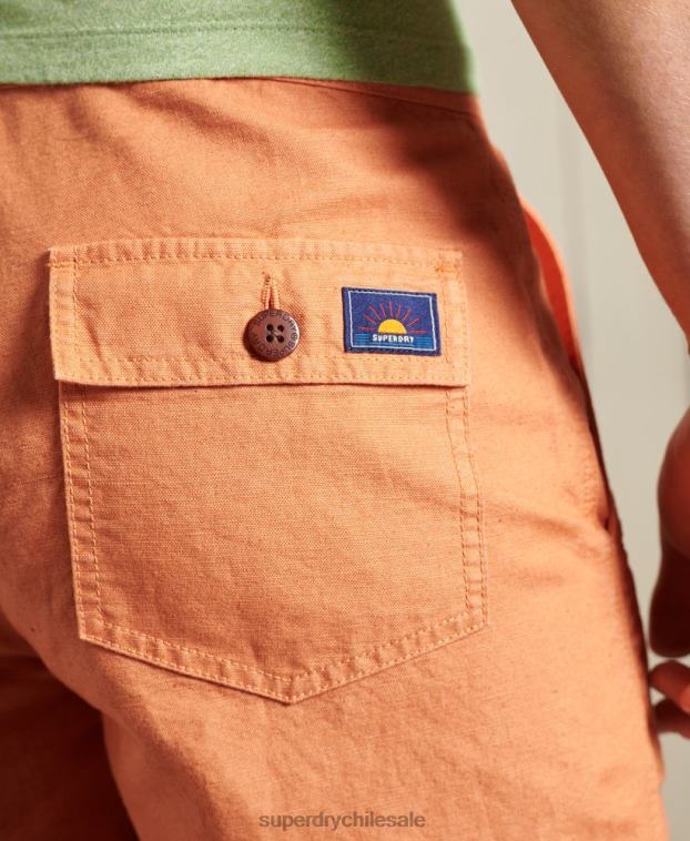 hombres Superdry naranja shorts de playa de lino cali 2R68Z344