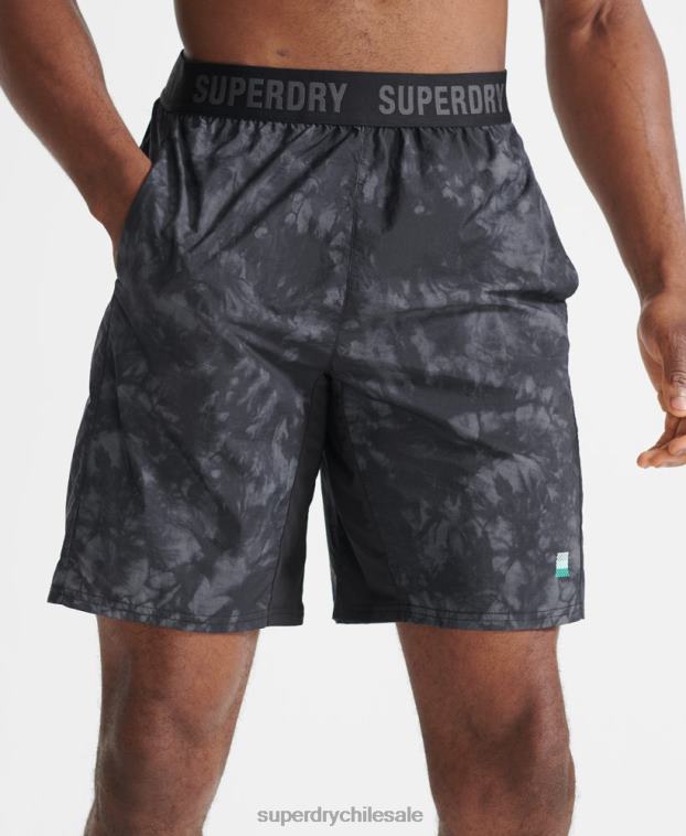 hombres Superdry negro correr pantalones cortos de chándal 2R68Z5372