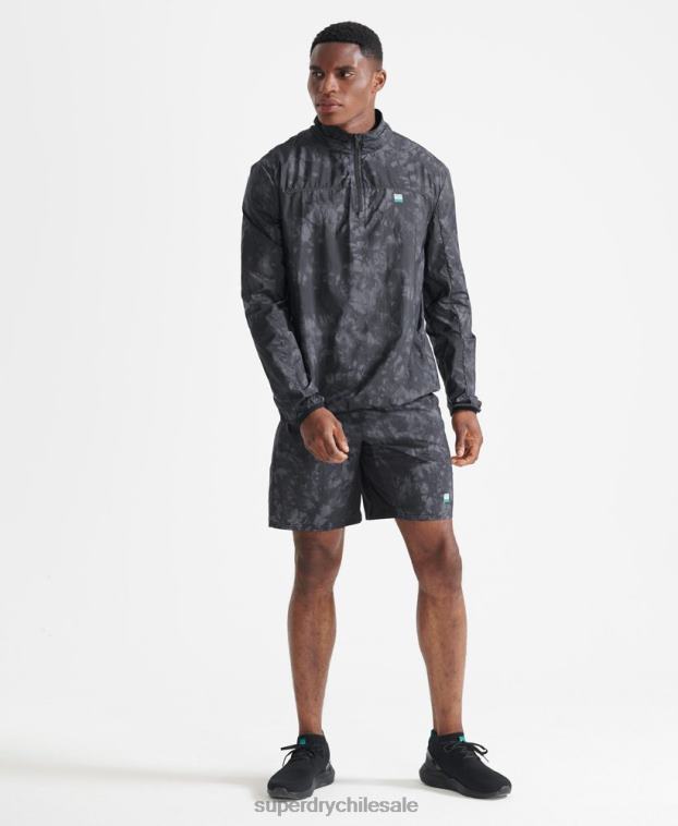 hombres Superdry negro correr pantalones cortos de chándal 2R68Z5372