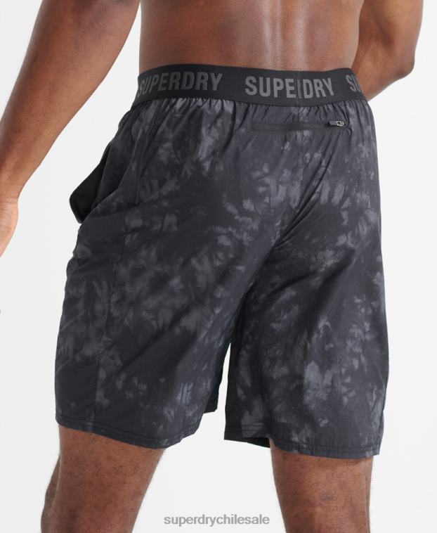 hombres Superdry negro correr pantalones cortos de chándal 2R68Z5372