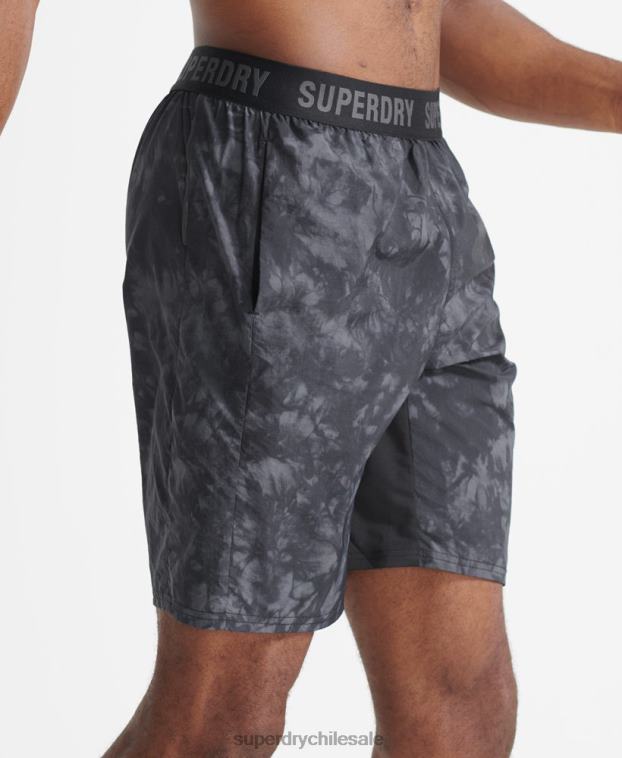 hombres Superdry negro correr pantalones cortos de chándal 2R68Z5372