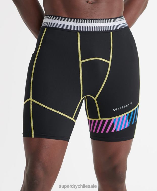 hombres Superdry negro pantalones cortos de entrenamiento de energía de hielo fresco 2R68Z381