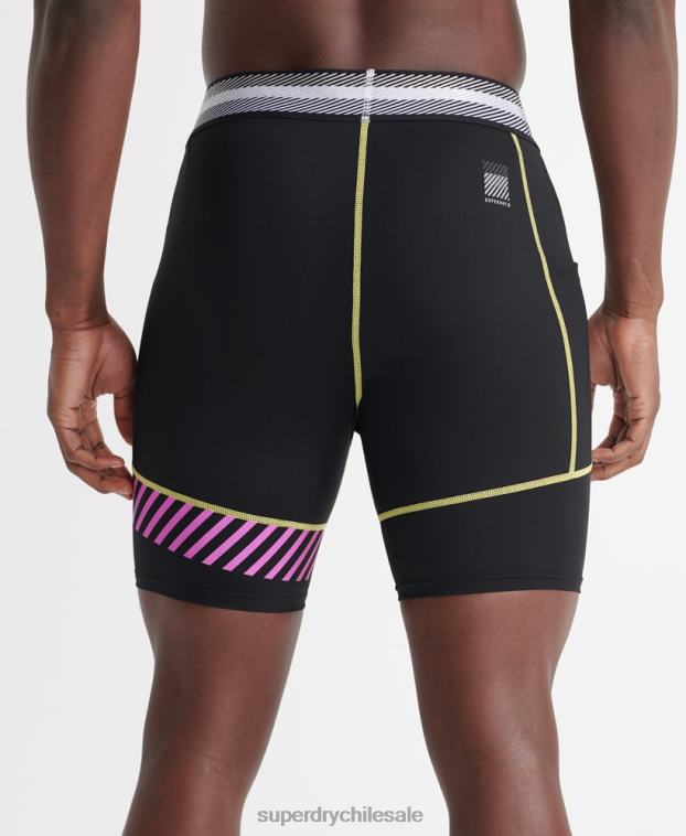 hombres Superdry negro pantalones cortos de entrenamiento de energía de hielo fresco 2R68Z381