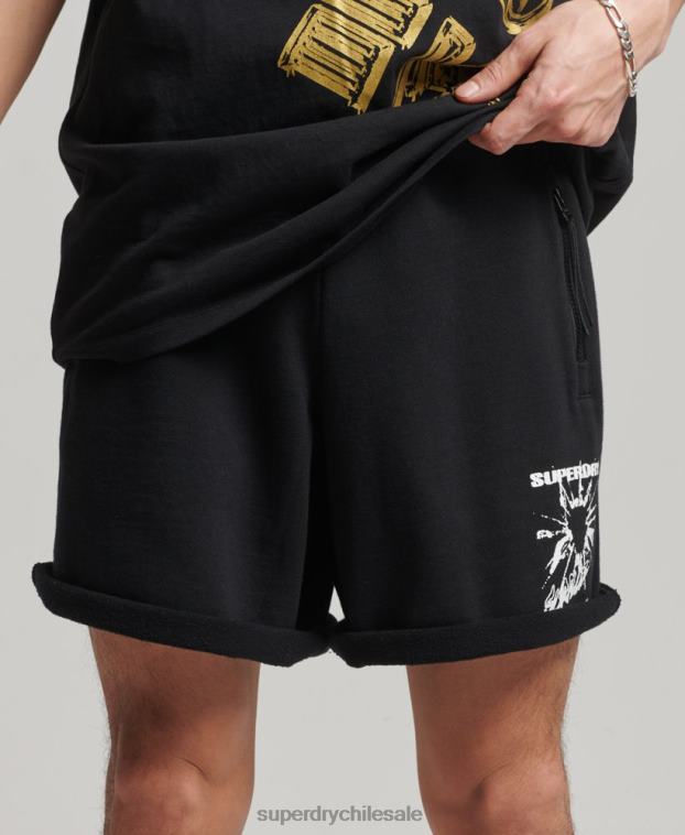 hombres Superdry negro pantalones cortos de jersey x excedentes 2R68Z354