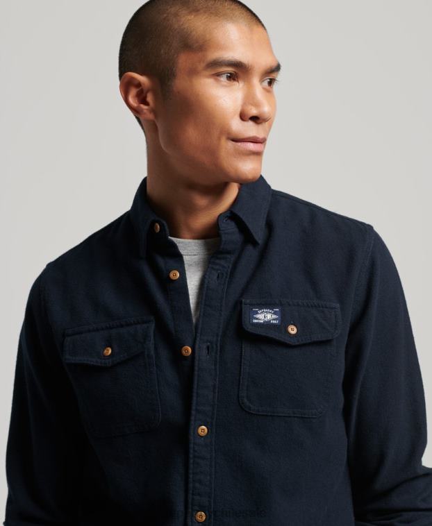 hombres Superdry Armada camisa de franela trailsman de algodón orgánico 2R68Z179
