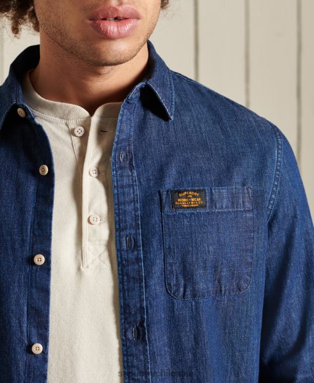 hombres Superdry Armada camisa índigo de ropa de trabajo 2R68Z238