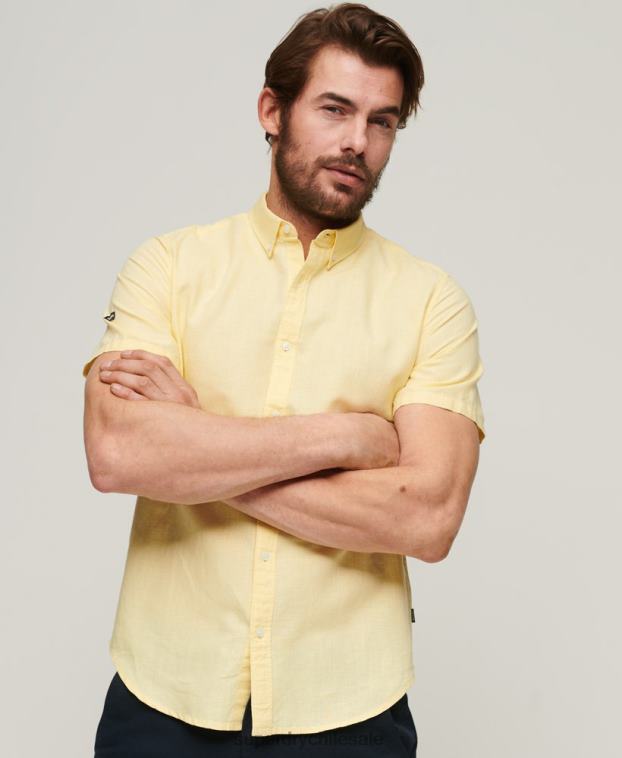 hombres Superdry amarillo camisa de manga corta de lino y algodón orgánico 2R68Z125