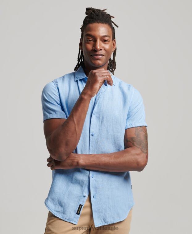 hombres Superdry azul camisa casual de lino studios 2R68Z16